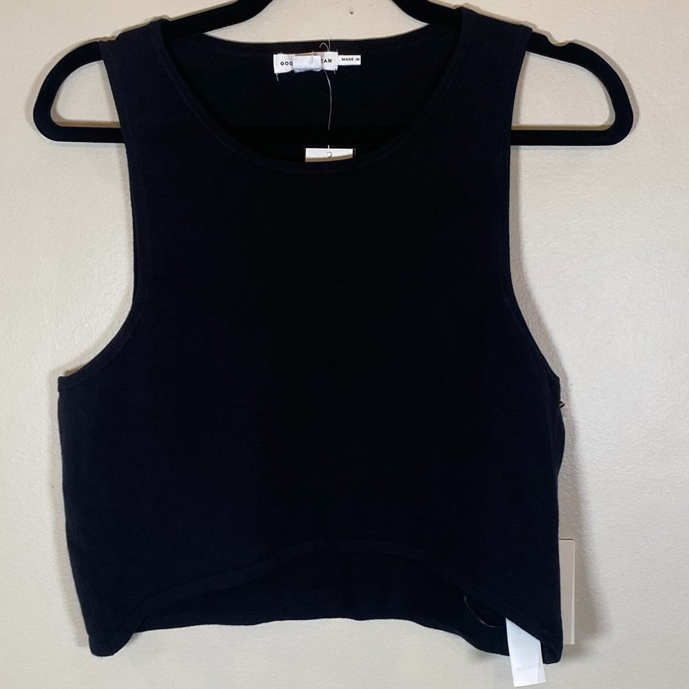 NWT Good American Cut In Cropped Knit Sweater in Black - Picture 3 of 8